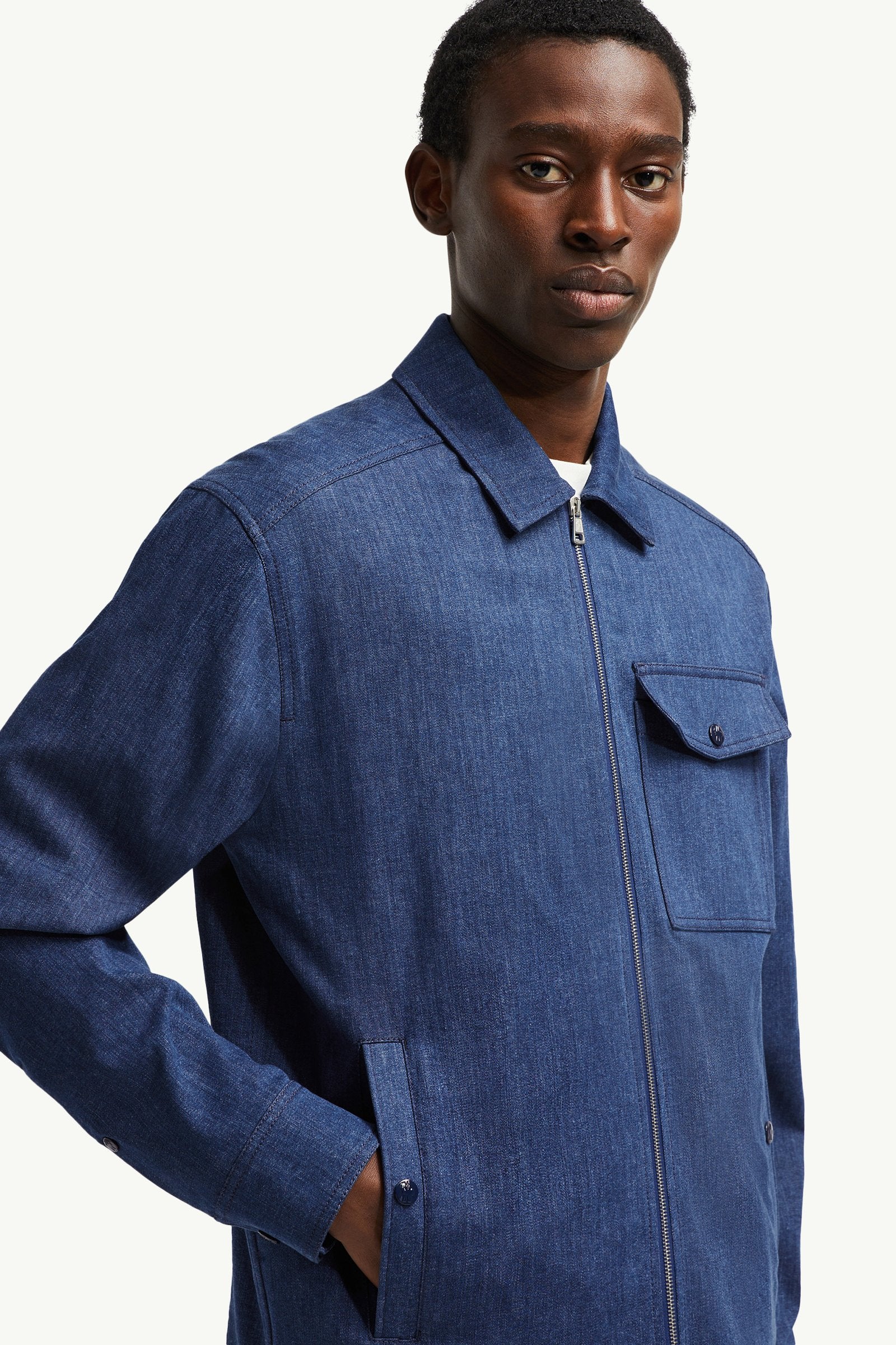 Denim Long Sleeve Zip-Up Shirt