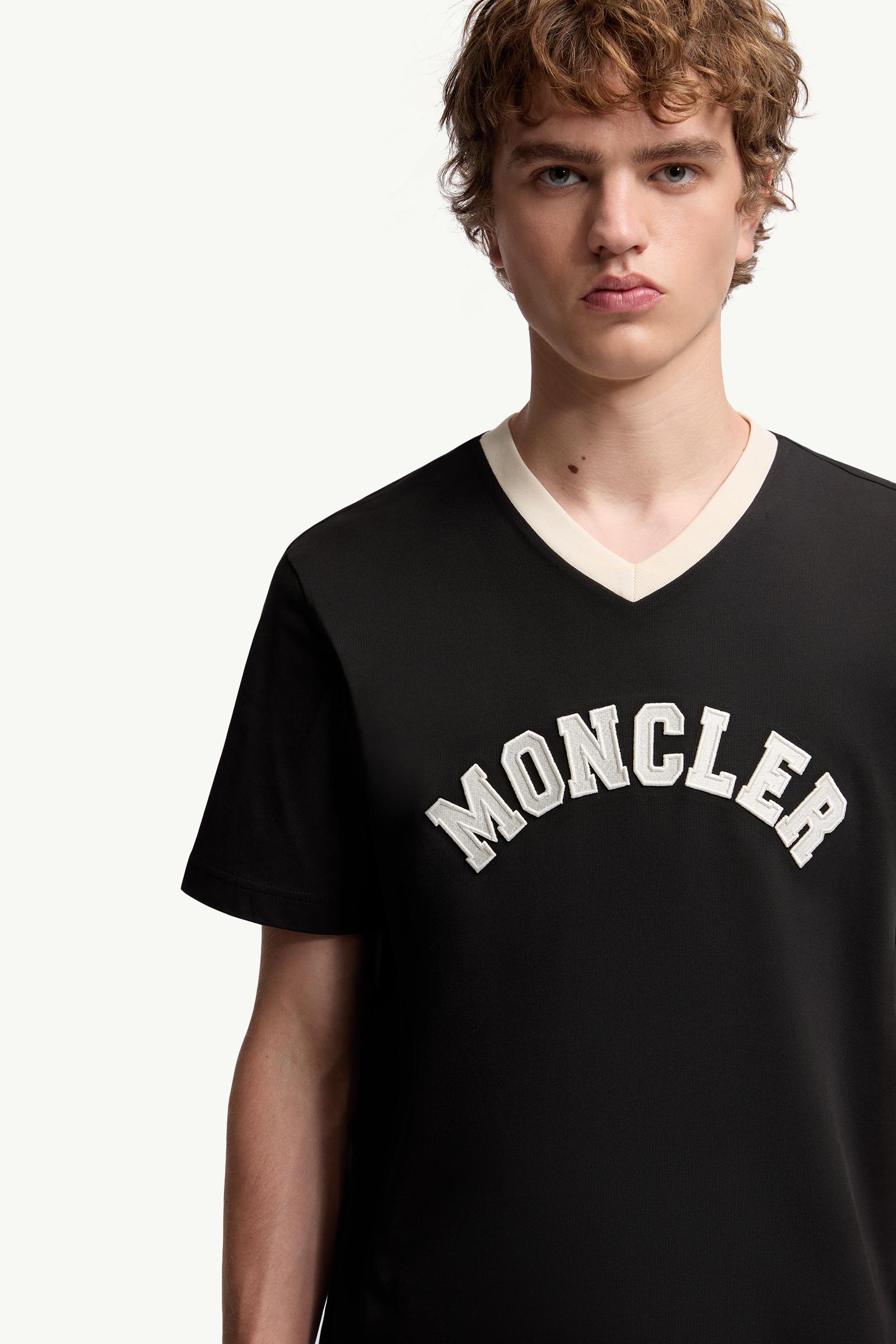 Embroidered Logo Cotton Piquet V-Neck T-Shirt