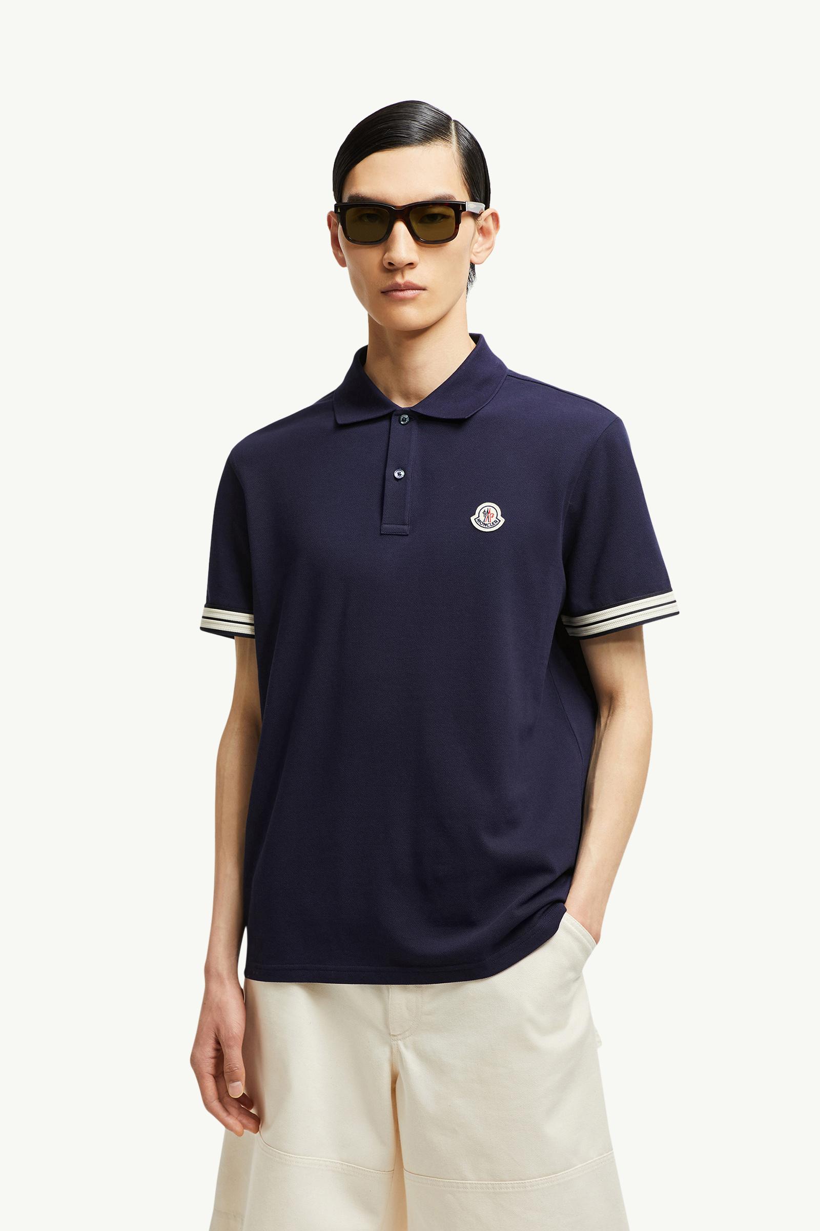 Striped Trim Cotton Piquet Polo Shirt