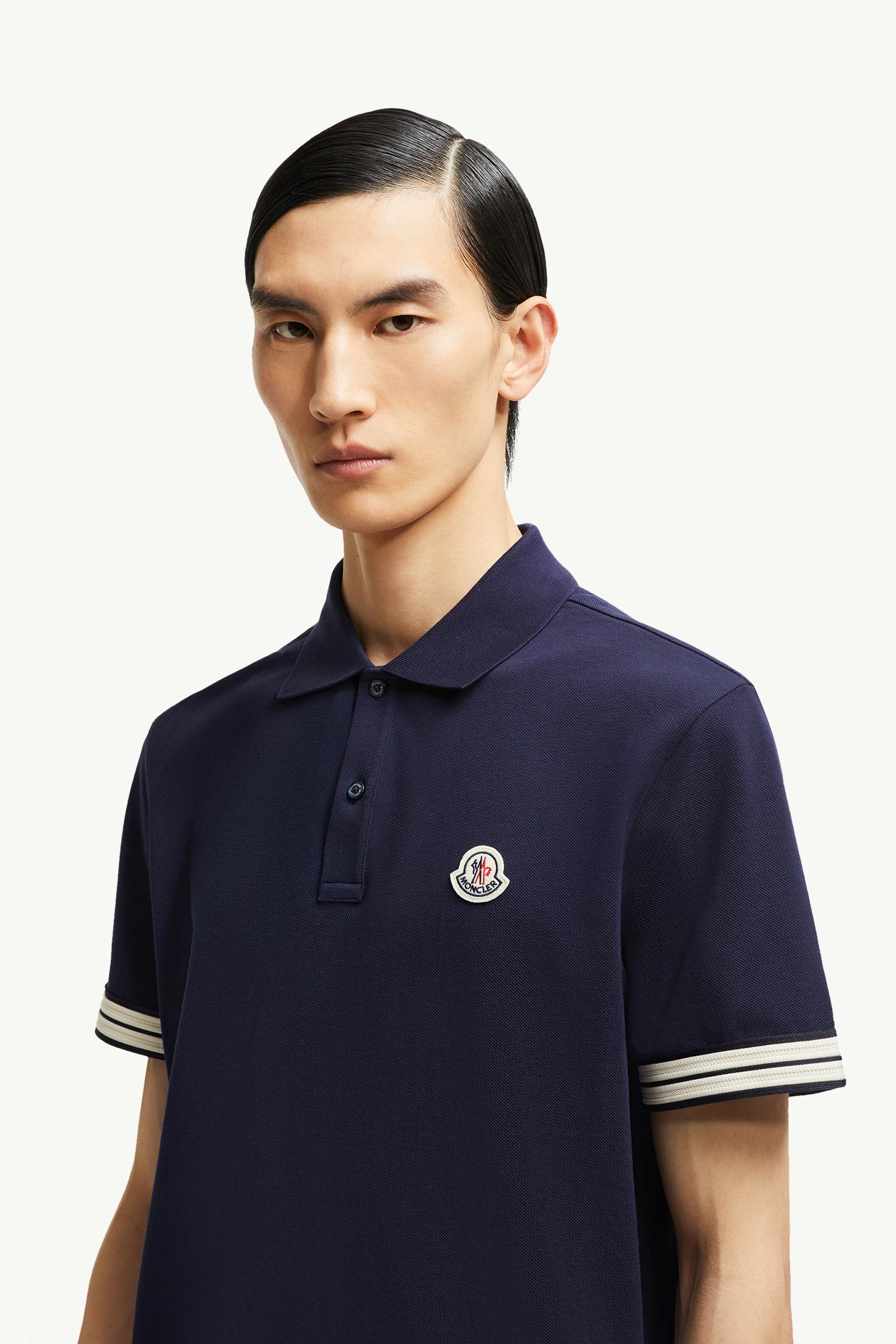 Striped Trim Cotton Piquet Polo Shirt