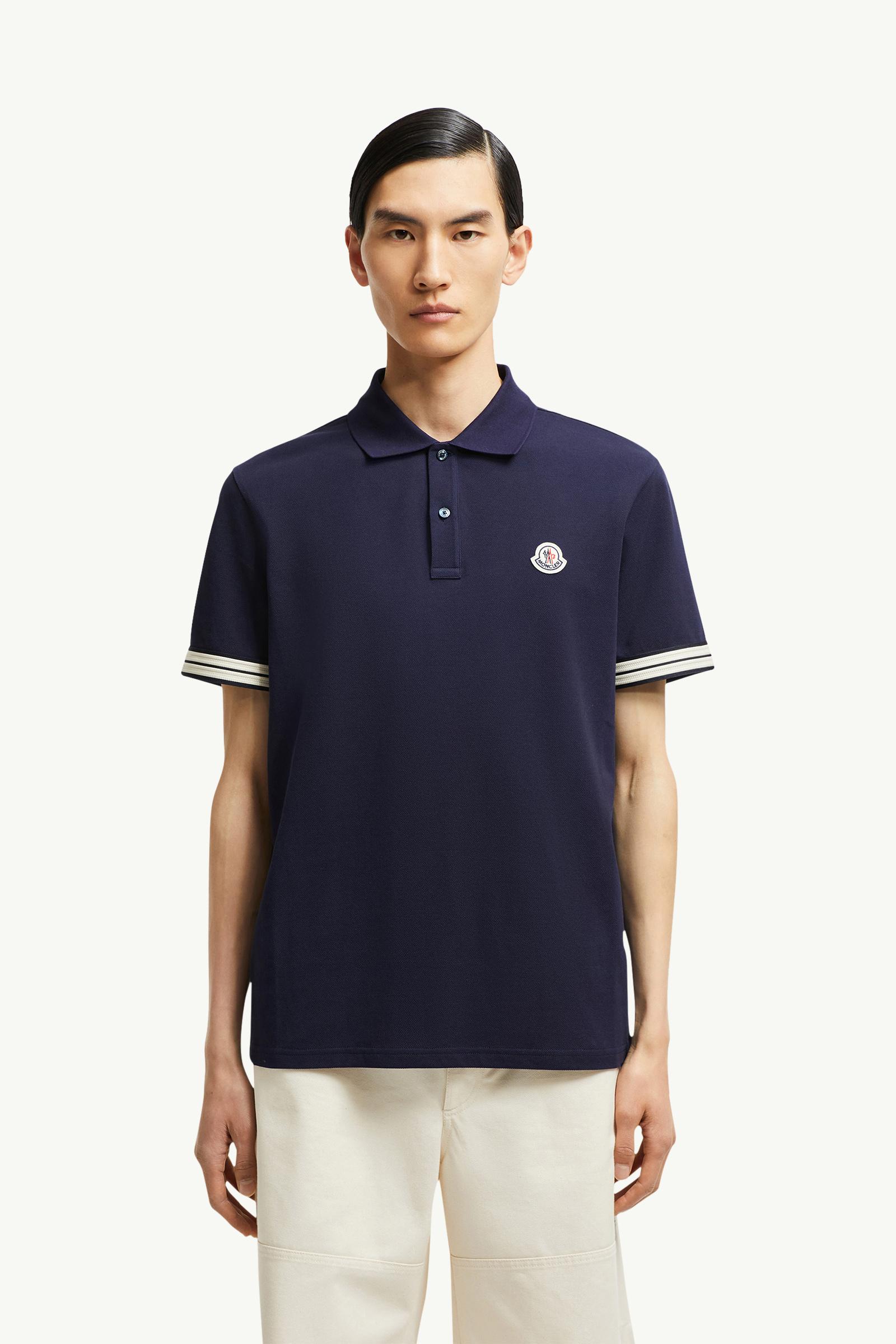 Striped Trim Cotton Piquet Polo Shirt