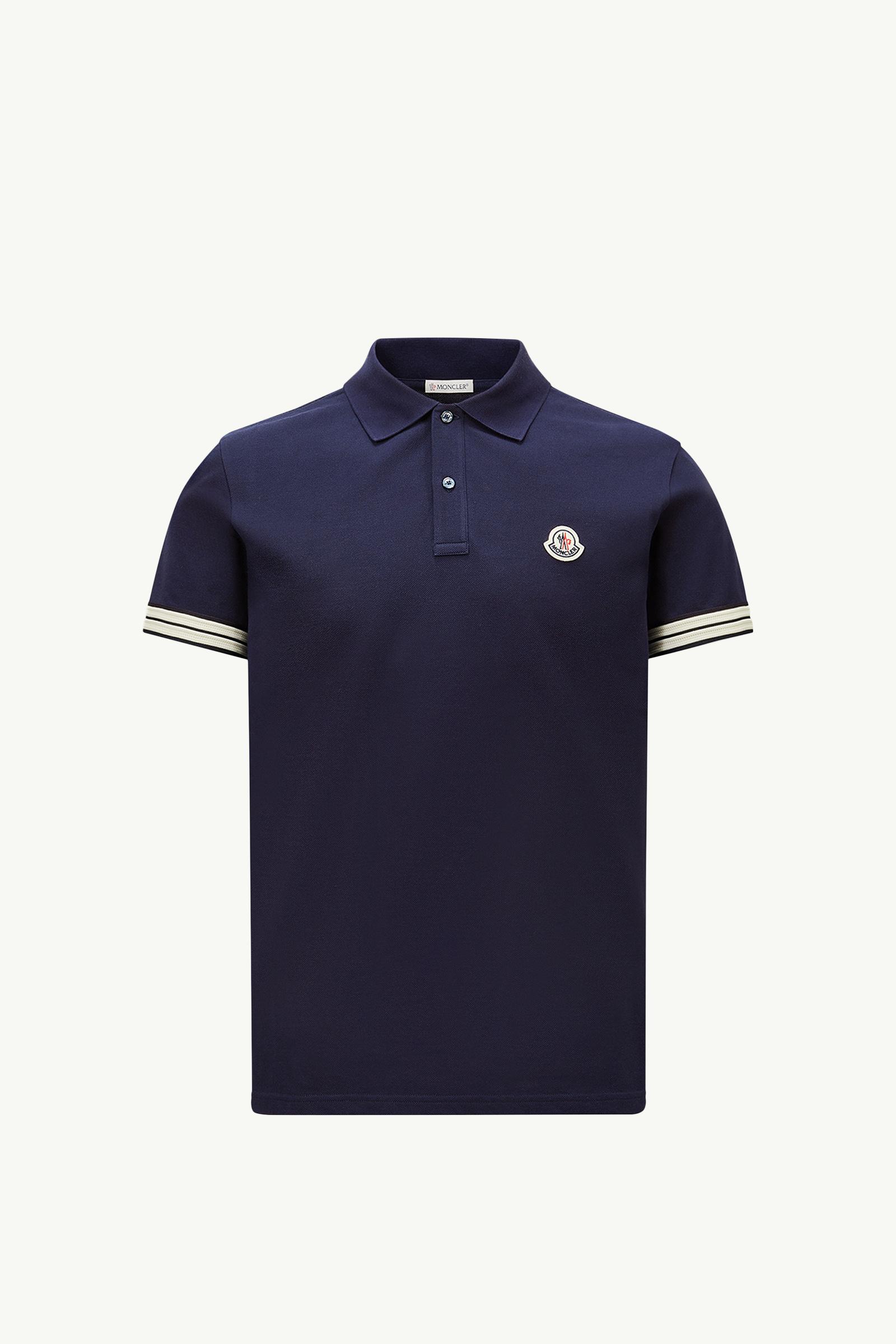 Striped Trim Cotton Piquet Polo Shirt