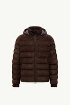 Arneb Hooded Suede Short Down Jacket
