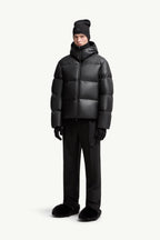 Mentone Hooded Nappa Leather Short Down Jacket