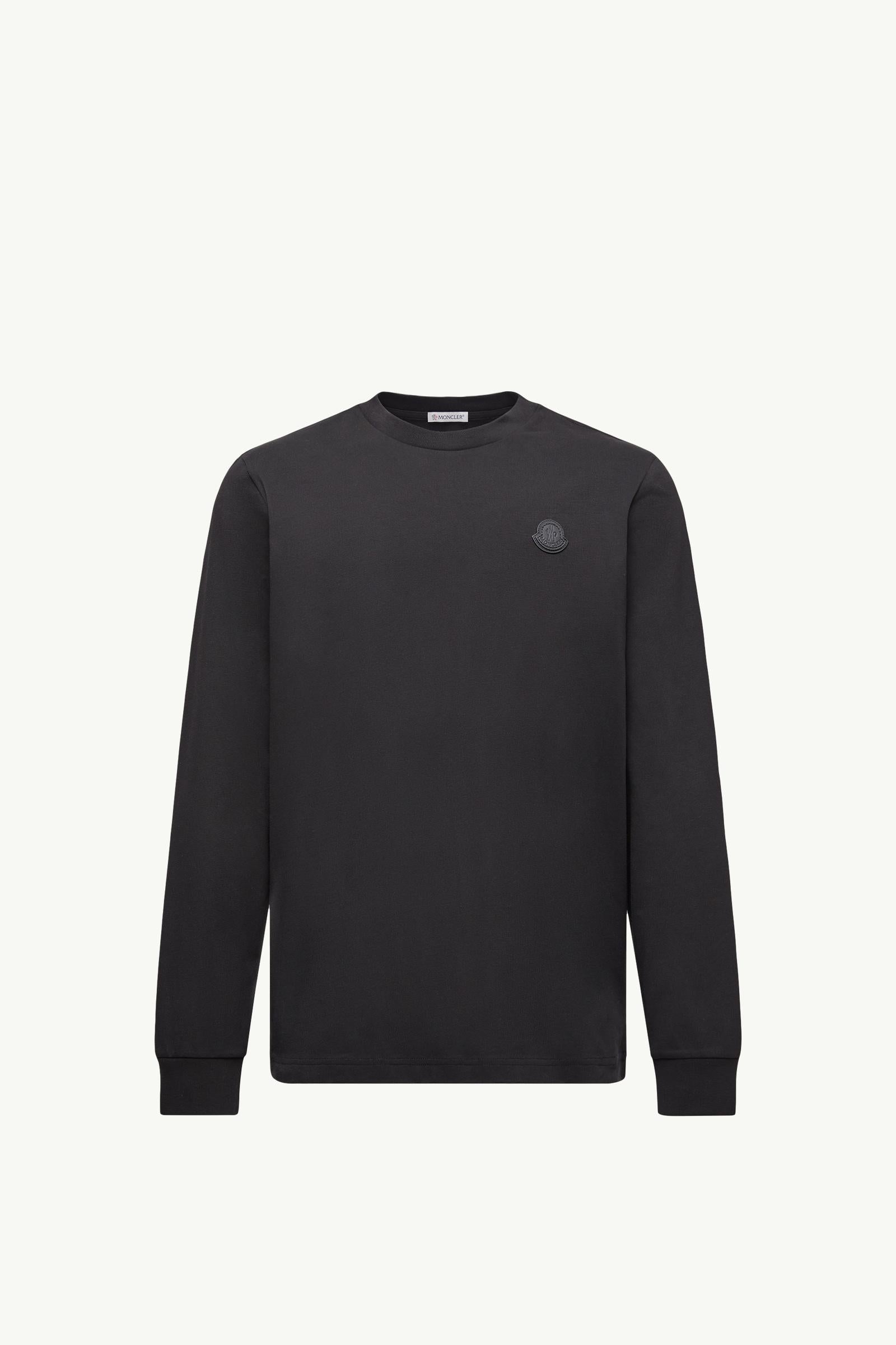 Leather Logo Long Sleeve Cotton T-Shirt