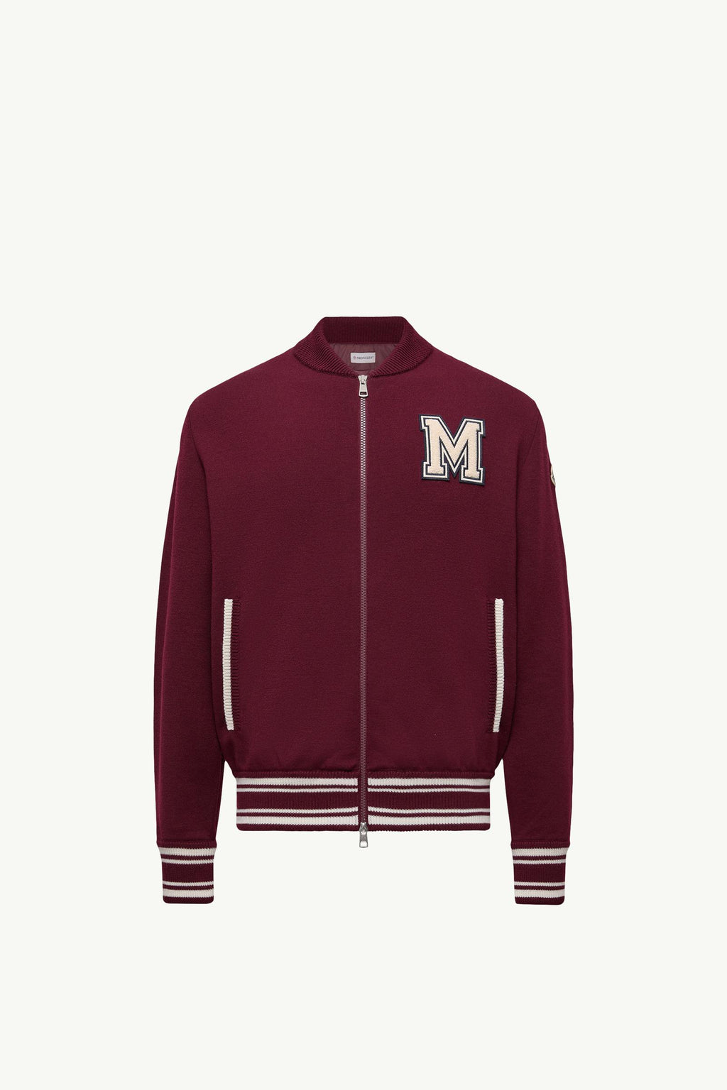 Embroidered Monogram Padded Zip-Up Wool Blend Cardigan