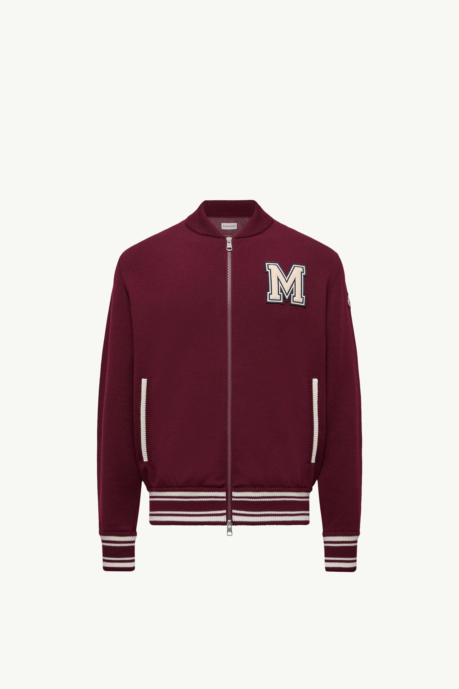 Embroidered Monogram Padded Zip-Up Wool Blend Cardigan